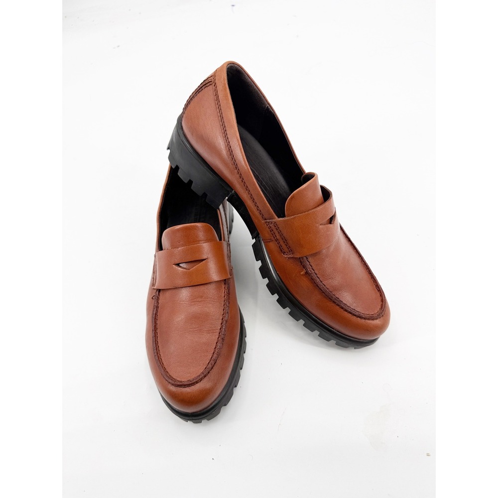 ECCO Modtray Tredtray Womens Penny Loafers Brown Leather Lug Sole 39 US 8-8.5